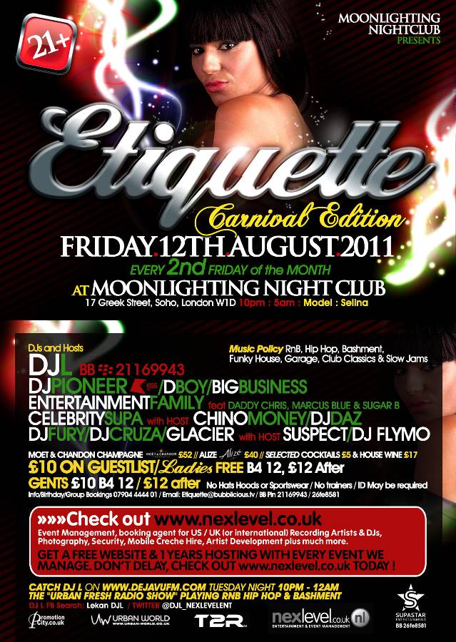 Etiquette "Ladies Go Free" The Pre Carnival Party Friday 12th August 11