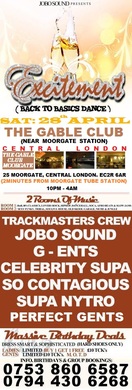 EXCITEMENT PARTY *Bak 2 Basics* @ THE GABLE: SAT: 28th APRIL> £5 TICKETS > ON LINE OFFER FOR LADIES ONLY