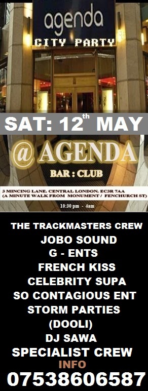 AGENDA CITY PARTY @ AGENDA CLUB : SAT: 12th MAY> £5 TICKETS > ON LINE OFFER FOR LADIES ONLY