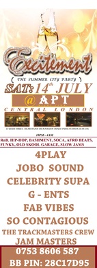 EXCITEMENT PARTY@ APT BAR/ CLUB : SAT: 14th JULY: £5 TICKETS &gt; ON LINE OFFER FOR LADIES ONLY