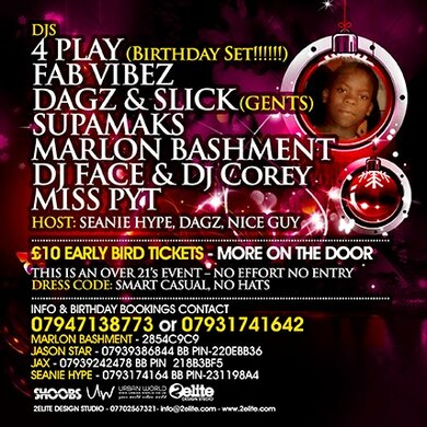 SUN 23 DEC..★::SLAMMM!!!::★SEANIE '4PLAY' BDAY: BB218B3BF5