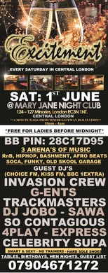 FREE B4 MIDNIGHT FOR LADIES: EXCITEMENT PARTY - JUICY SATURDAYS: SAT: 1st JUNE @ MARY JANES CLUB (CENTRAL LONDON). BOOK FREE TICKETS NOW