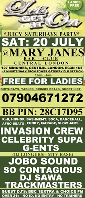 SAT: 20th JULY: LET'S GET IT ON @ MARY JANES CLUB: CENTRAL LONDON: £5 LIMITED TICKETS