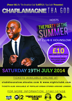Charlamange Tha God hosts Club K Hounslow
