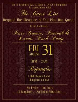 Rare Groove, Revival & Lovers Rock Party