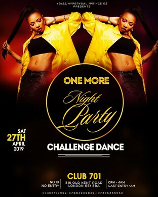 ONE MORE NIGHT PARTY / SAT 27TH APRIL 2019