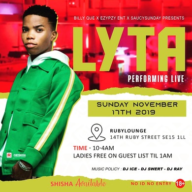 LYTA Performing live @RubyLounge Sunday17th
