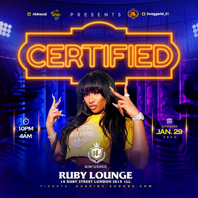 CERTIFIED  | Saturday January 29th | RUBY LOUNGE 