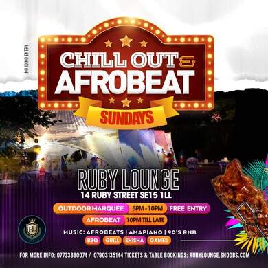 Ruby Lounge -  Afrobeats Bank Holiday Sunday