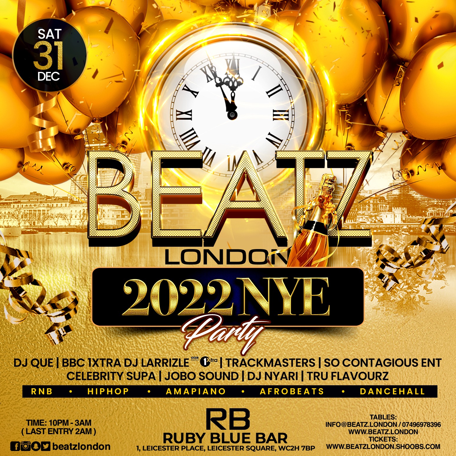 BEATZ LONDON NEW YEARS EVE PARTY