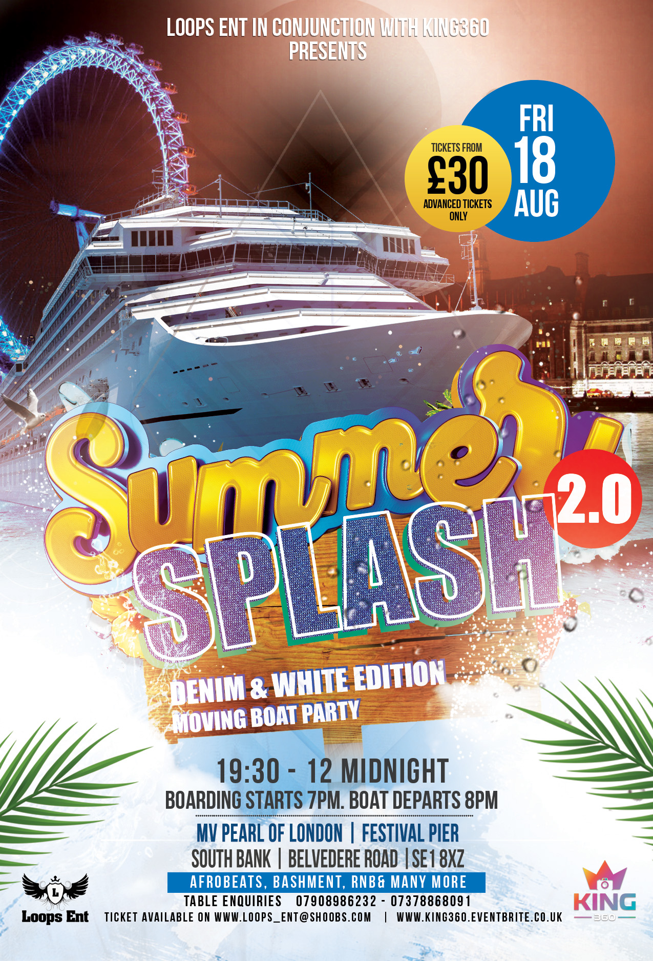 Summer splash. Denim & white Moving boat party Edition