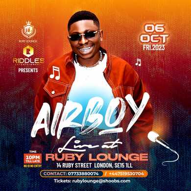 Ruby Lounge - Afrobeats Vs Bashment - AirBoy Performes live