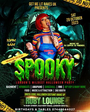 Ruby Lounge - Afrobeats Vs Bashment - SPOOKY Halloween Edition