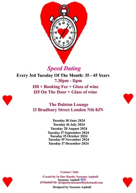Speed Dating. 35 - 45 years. Tuesday 
