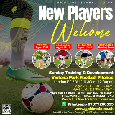 Goldstar FC (Free Trial & Inductions) Ages 7-16, Victoria Park, E9