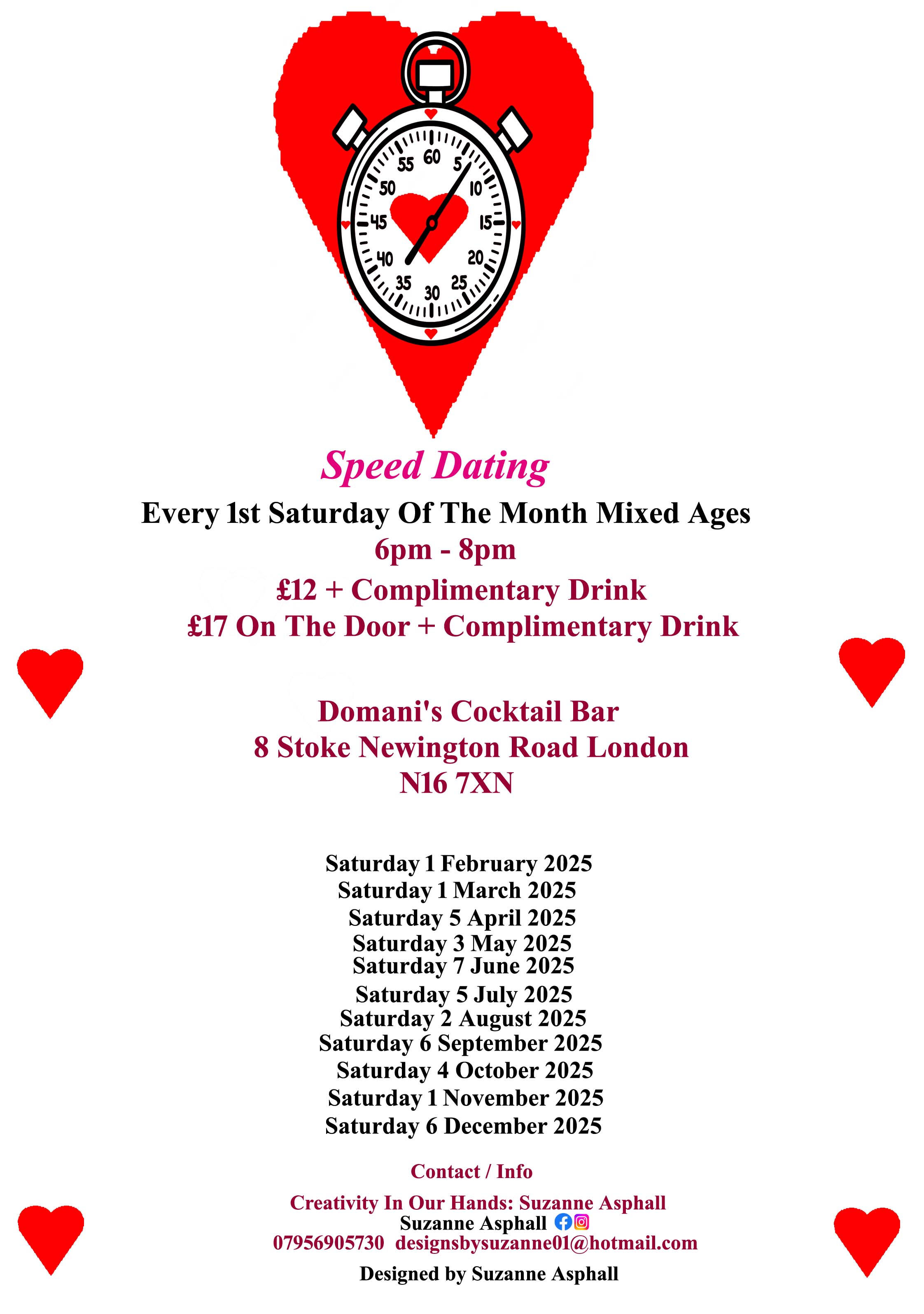 Speed Dating. Mixed Ages.  From 18 years Onwards.  Every 1st Saturday Of The Month. 