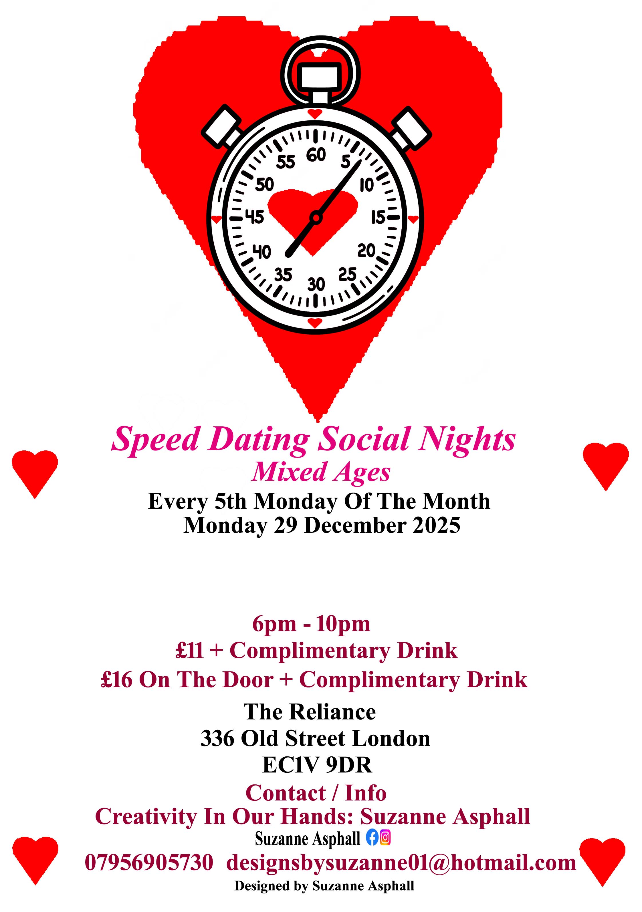 Speed Dating Social Nights. Mixed ages.  Mondays