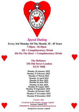 Speed Dating, 35 - 45 years.  Mondays 