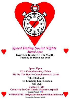 Speed Dating Social Night. (Mixed Ages). Every 5th Tuesday of the month.