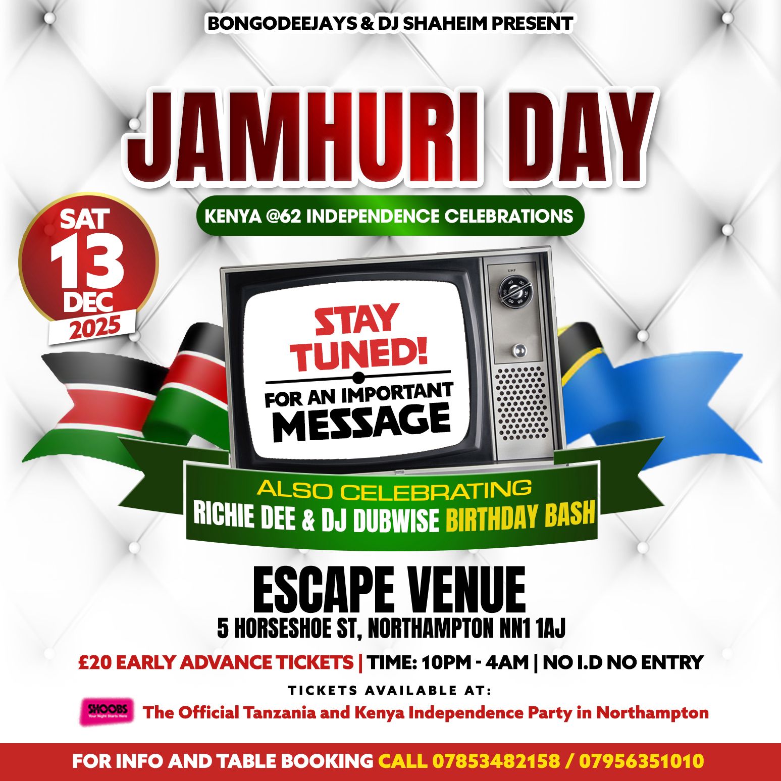 Tanzania & Kenya Independence  in Northampton JAMHURI WEEKENDER ALL WHITE PARTY 
