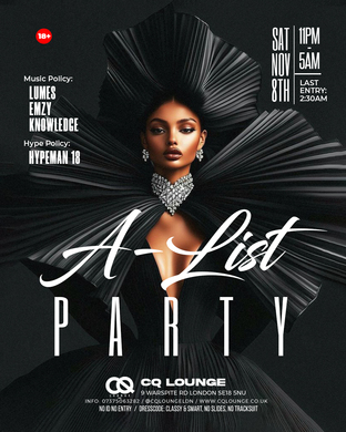 A-LIST PARTY SATURDAY 8TH NOVEMBER 