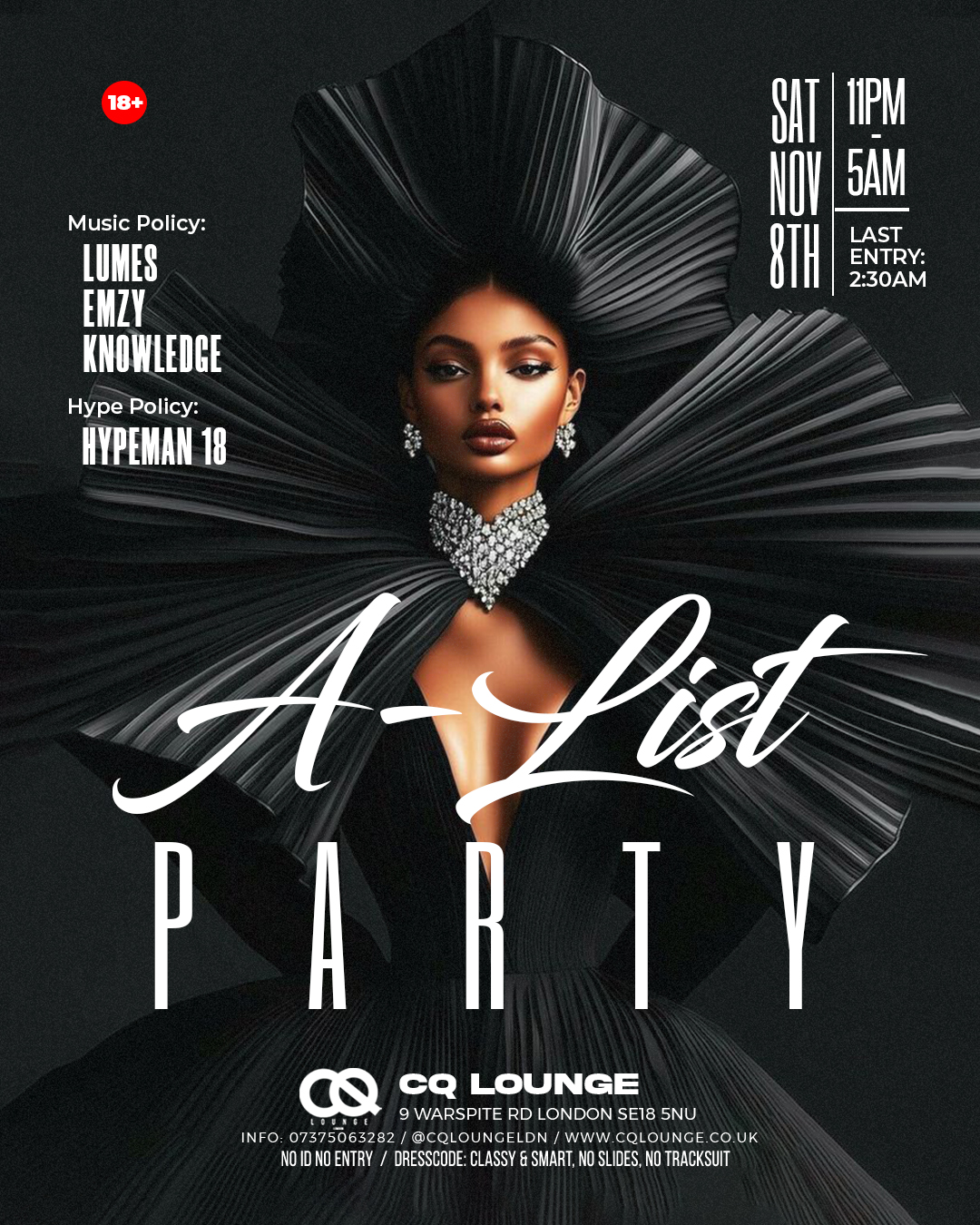 A-LIST PARTY SATURDAY 8TH NOVEMBER 