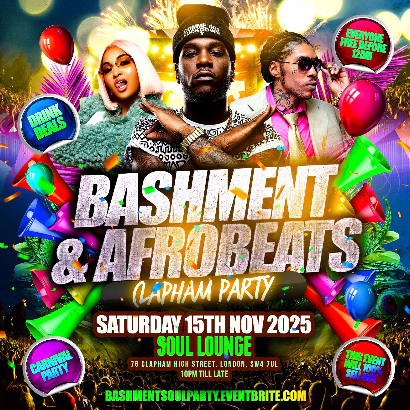 Bashment & Afrobeats Clapham Carnival Party - Everyone Free Before 12AM