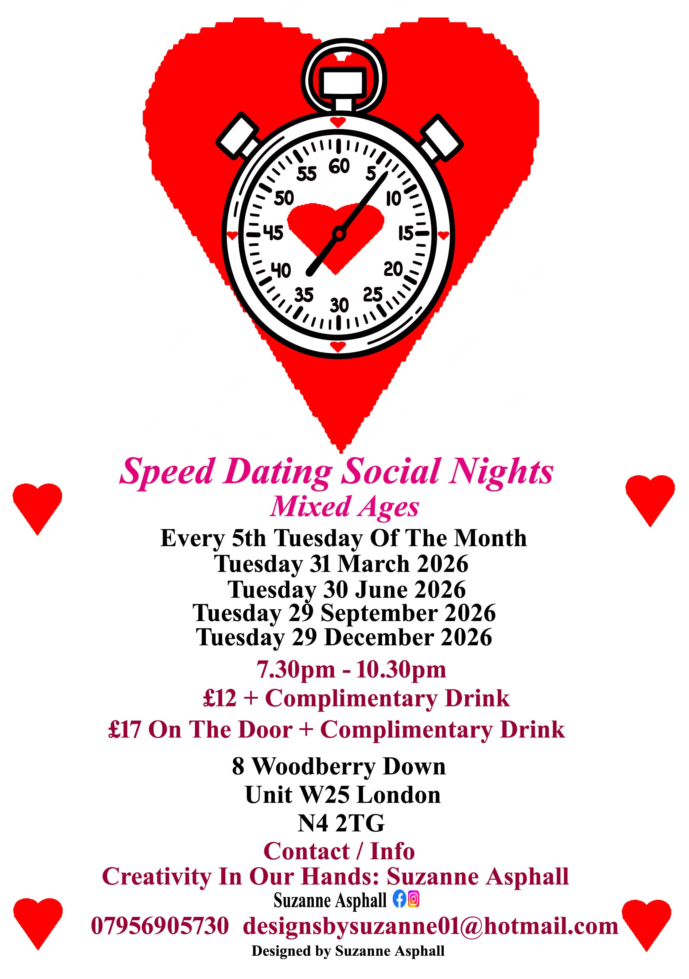 Speed Dating Social Night. (Mixed Ages). Every 5th Tuesday of the month.