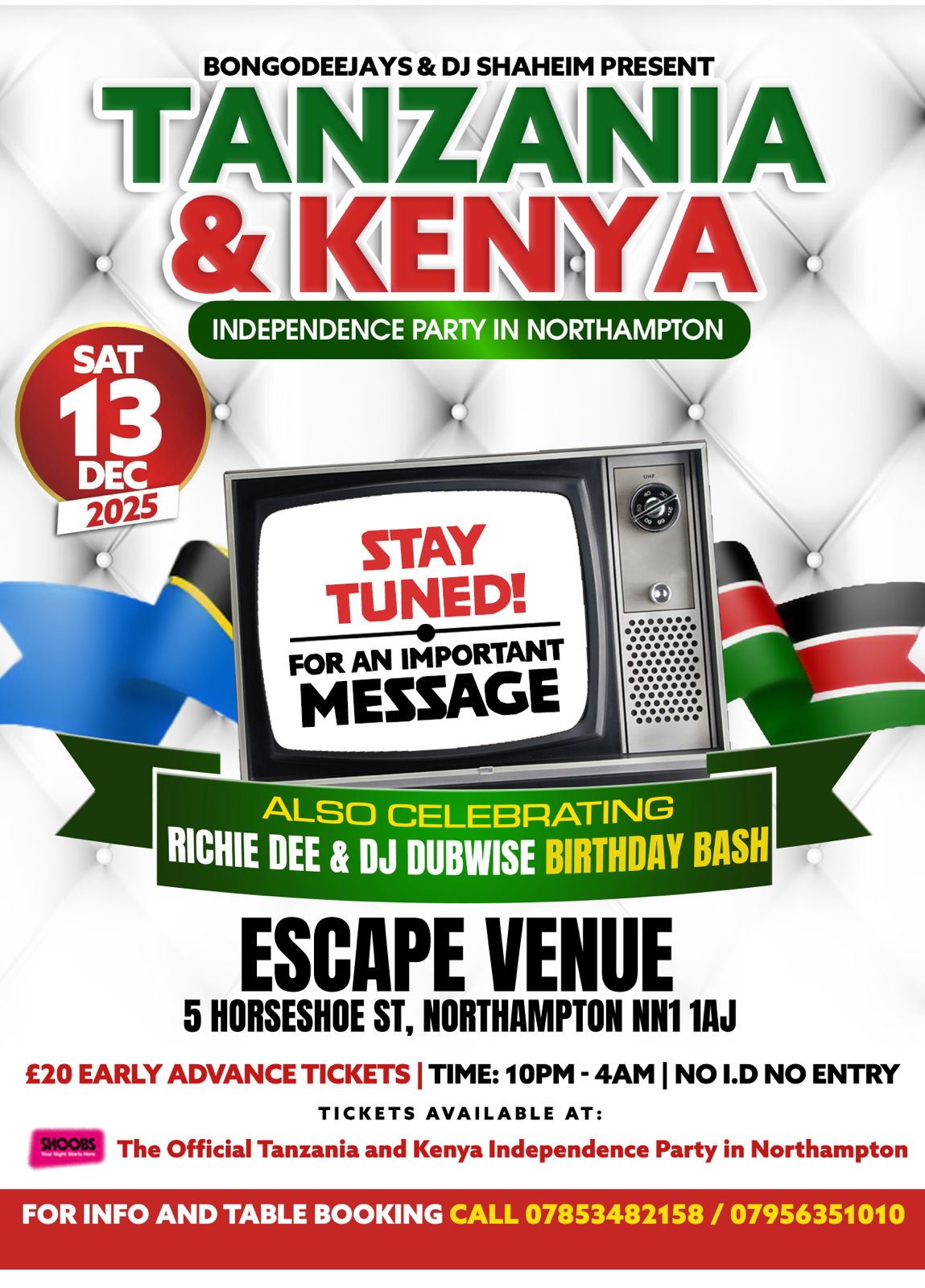 Tanzania & Kenya Independence  in Northampton JAMHURI WEEKENDER ALL WHITE PARTY Feat SEAN MmG
