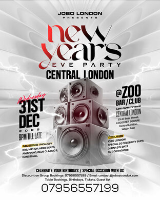 NEW YEARS EVE PARTY. CENTRAL LONDON @ ZOO BAR. £10 LIMITED TKTS