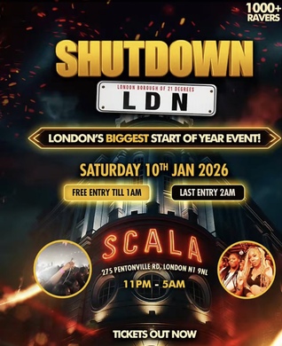 SHUTDOWN LDN - LONDONS BIGGEST START OF YEAR FREE PARTY 1000+ RAVERS