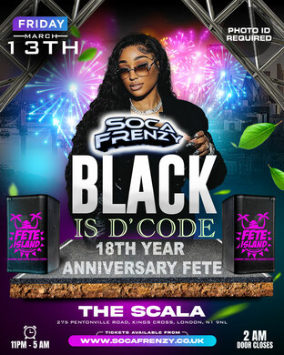 Soca Frenzy - Black Is D’Code - 18th Year Anniversary Fete