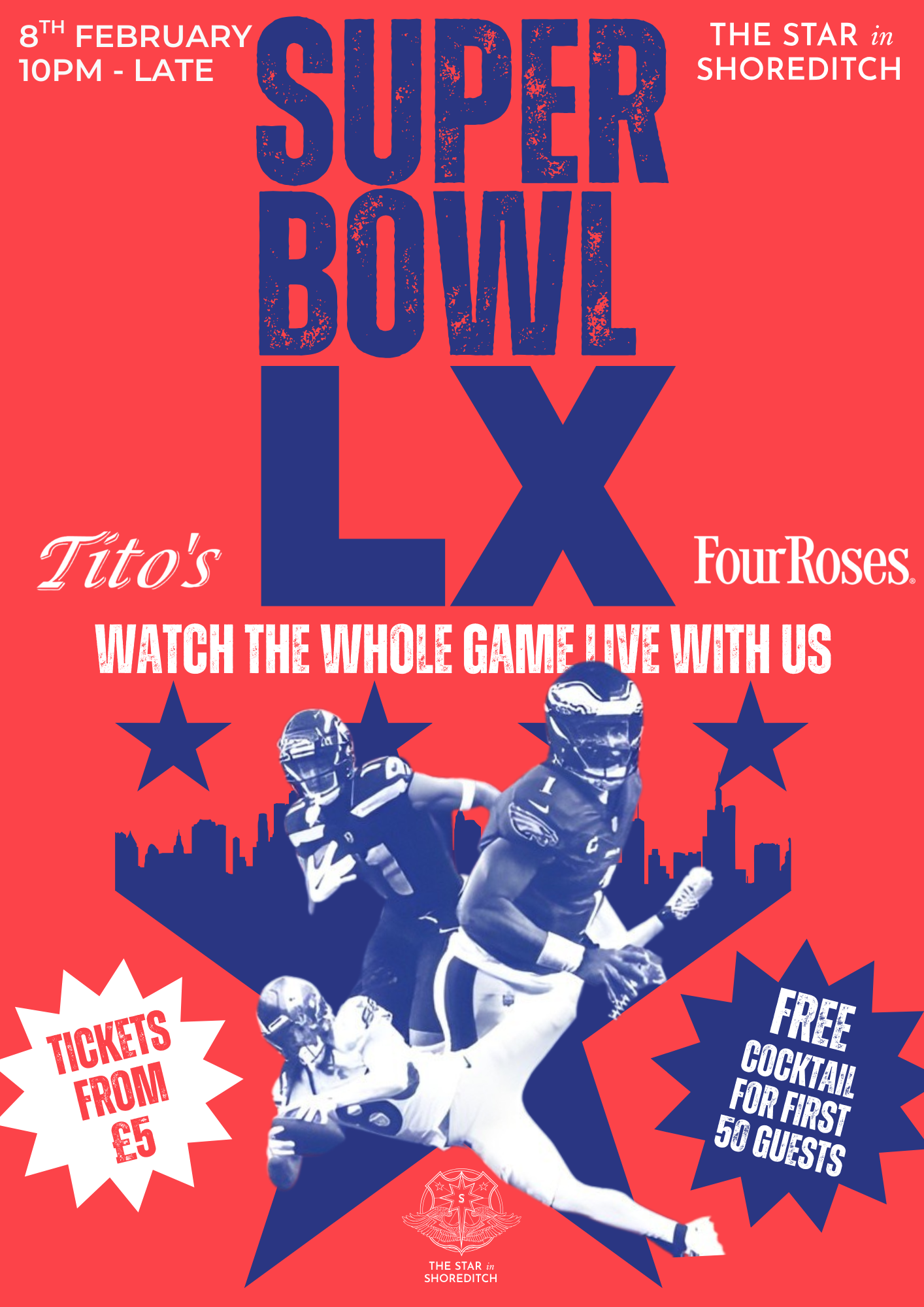 SUPER BOWL WATCH PARTY @ THE STAR IN SHOREDITCH - SUNDAY 8TH FEBRUARY