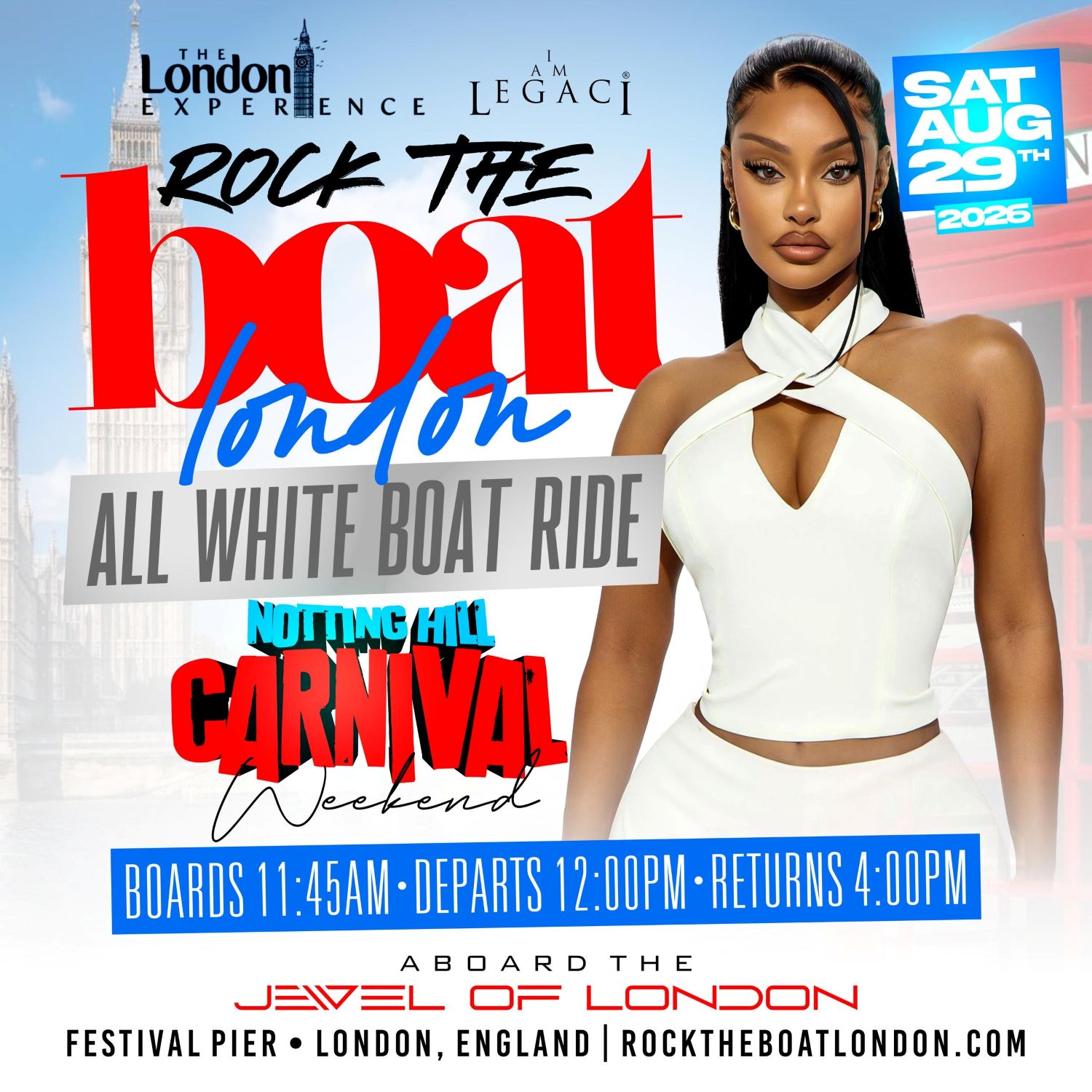 Back to events ROCK THE BOAT LONDON ALL WHITE BOAT RIDE PARTY | NOTTING HILL CARNIVAL 2026