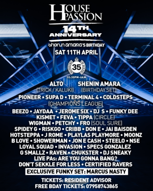 Title: House Passion 14th Birthday (Rooms 3 & 4 RnB, Bashment etc)