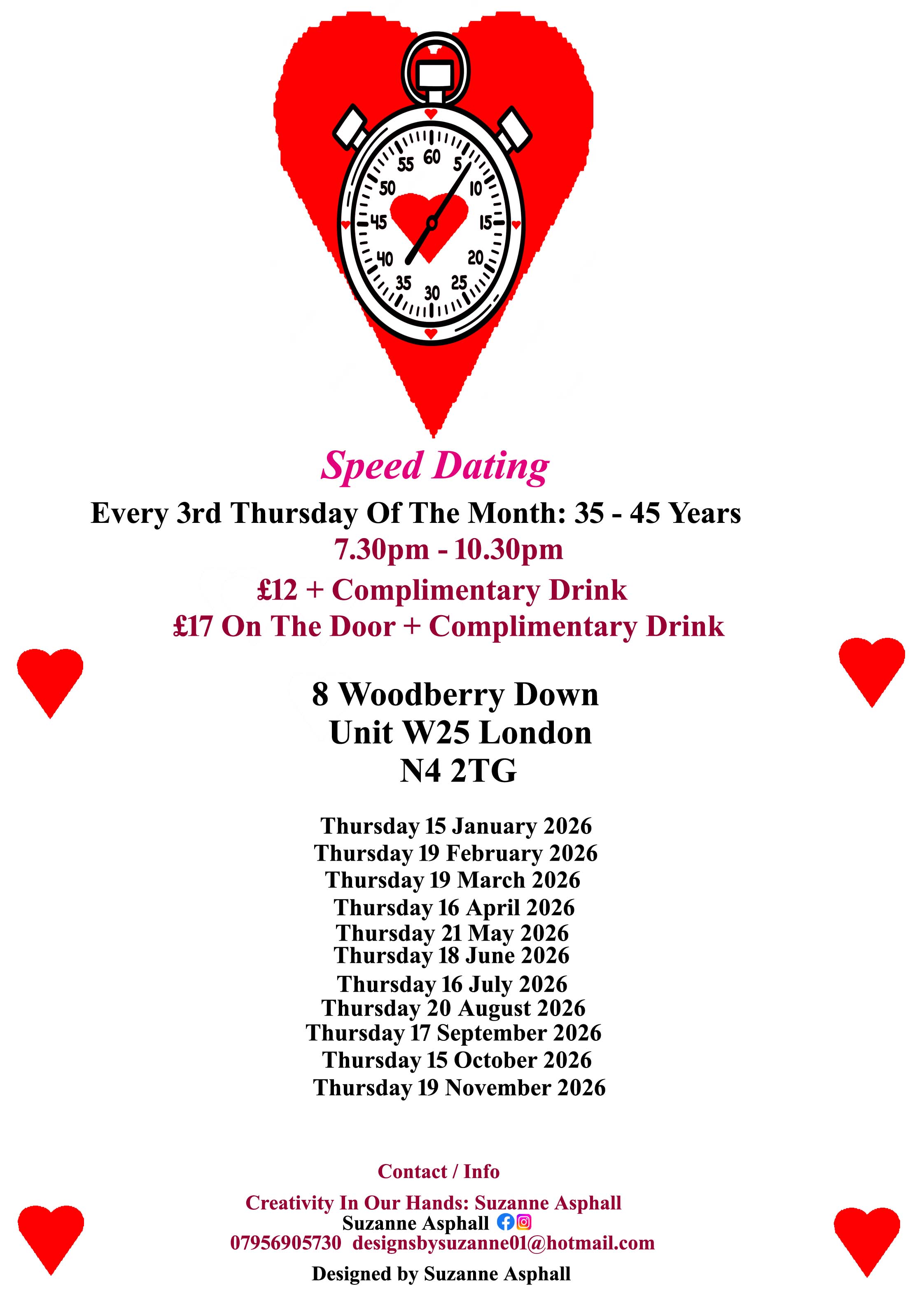 Speed dating 35 - 45 years Thursdays   2