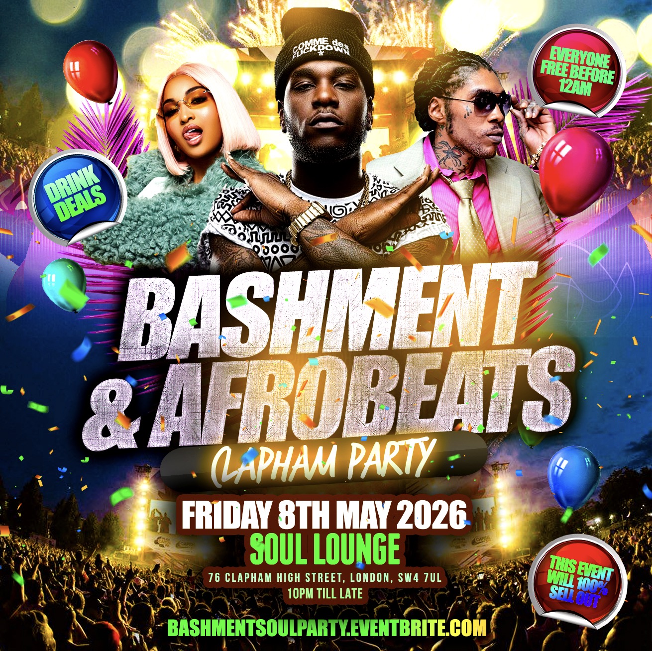 Bashment & Afrobeats Clapham Party - Everyone Free Before 12AM