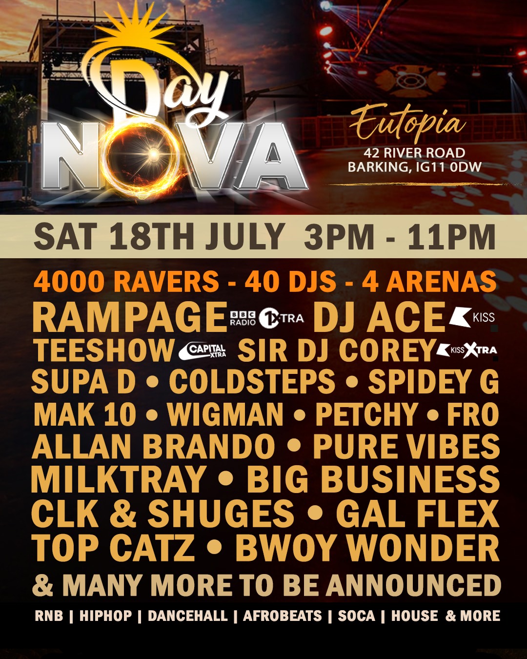 DAYNOVA - 4000 RAVERS • 40 DJs/MCs • 4 ARENAS