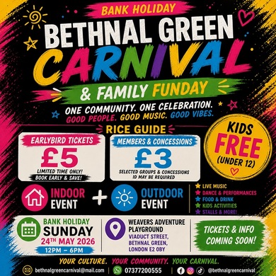Bethnal Green Carnival & Family Fun Day 2026 | 12pm-6pm, Kids Free!
