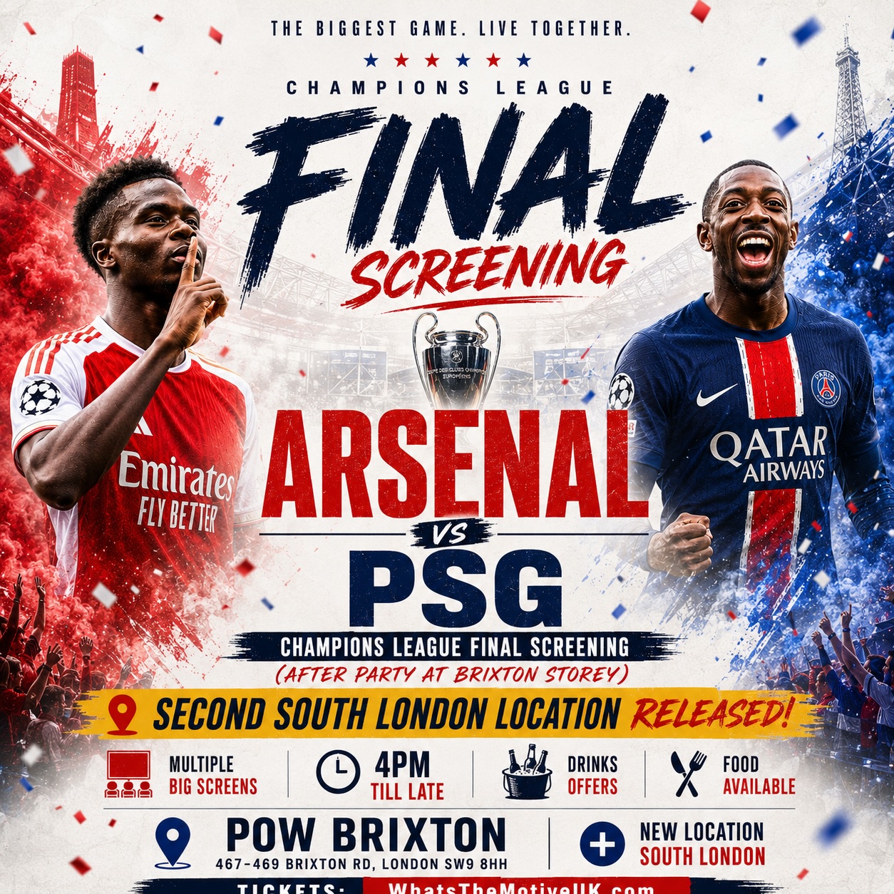 Arsenal v PSG - Champions League Final - BRIXTON LIVE WATCHALONG