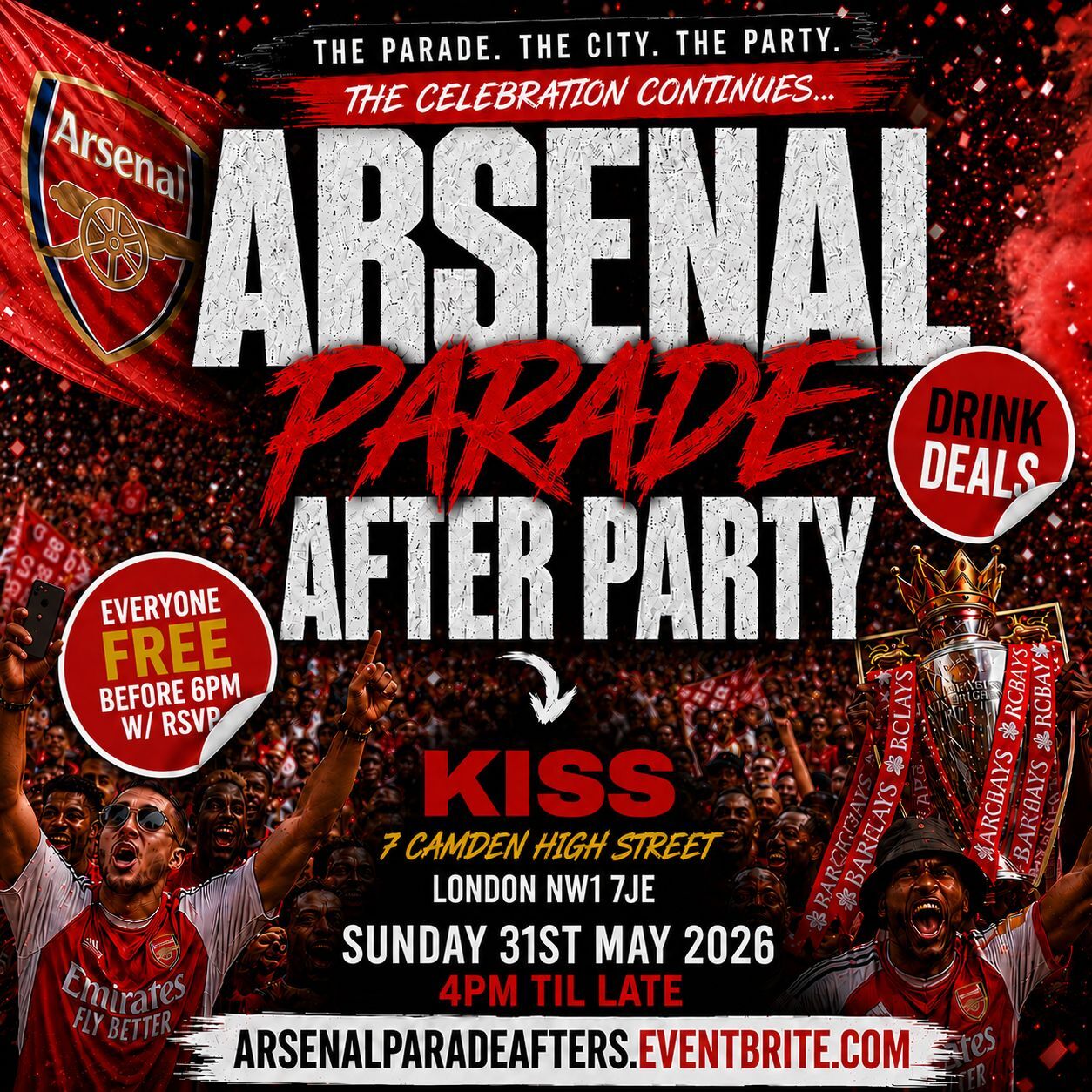 Arsenal Parade After Party London | Everyone Free Before 6PM