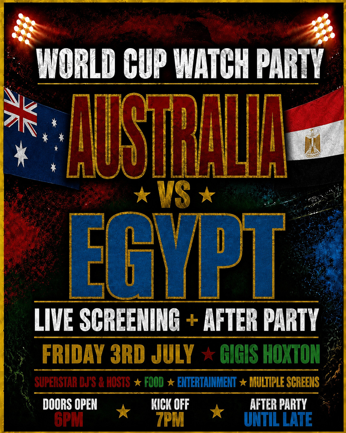 AUSTRALIA VS EGYPT | WORLD CUP WATCH PARTY & AFTER PARTY