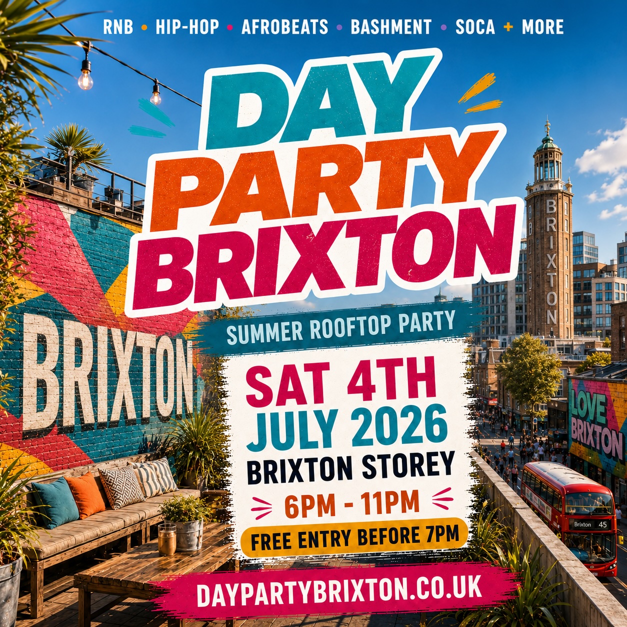 DAY PARTY BRIXTON: Summer Rooftop Party (FREE ENTRY BEFORE 7PM W/ TICKET)