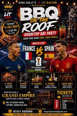 BBQ ON THE ROOF DAY PARTY - FRANCE vs SPAIN WATCH PARTY