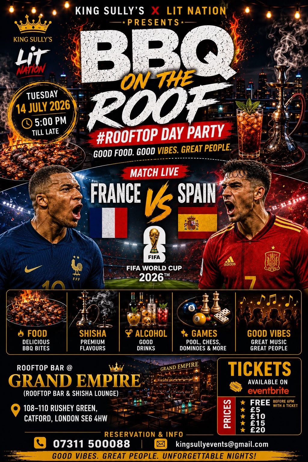 BBQ ON THE ROOF DAY PARTY - FRANCE vs SPAIN WATCH PARTY