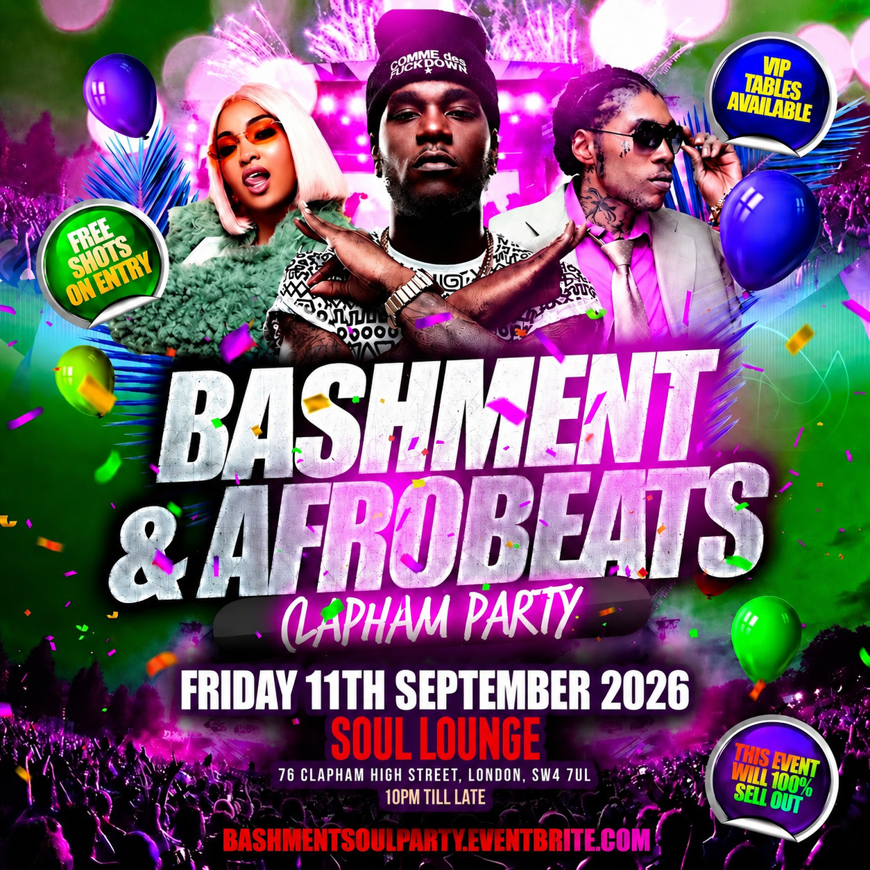 Bashment & Afrobeats Clapham Party - Everyone Free Before 12AM