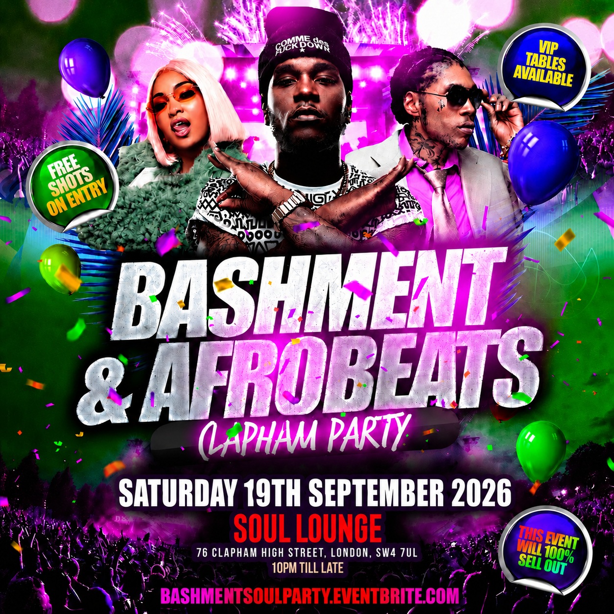 Bashment & Afrobeats Clapham Party - Everyone Free Before 12AM