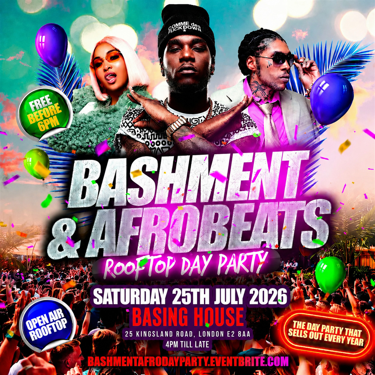 Bashment & Afrobeats Rooftop Day Party - FREE BEFORE 7PM