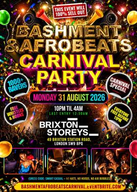 Bashment & Afrobeats - Carnival Party - Everyone Free Before 11PM