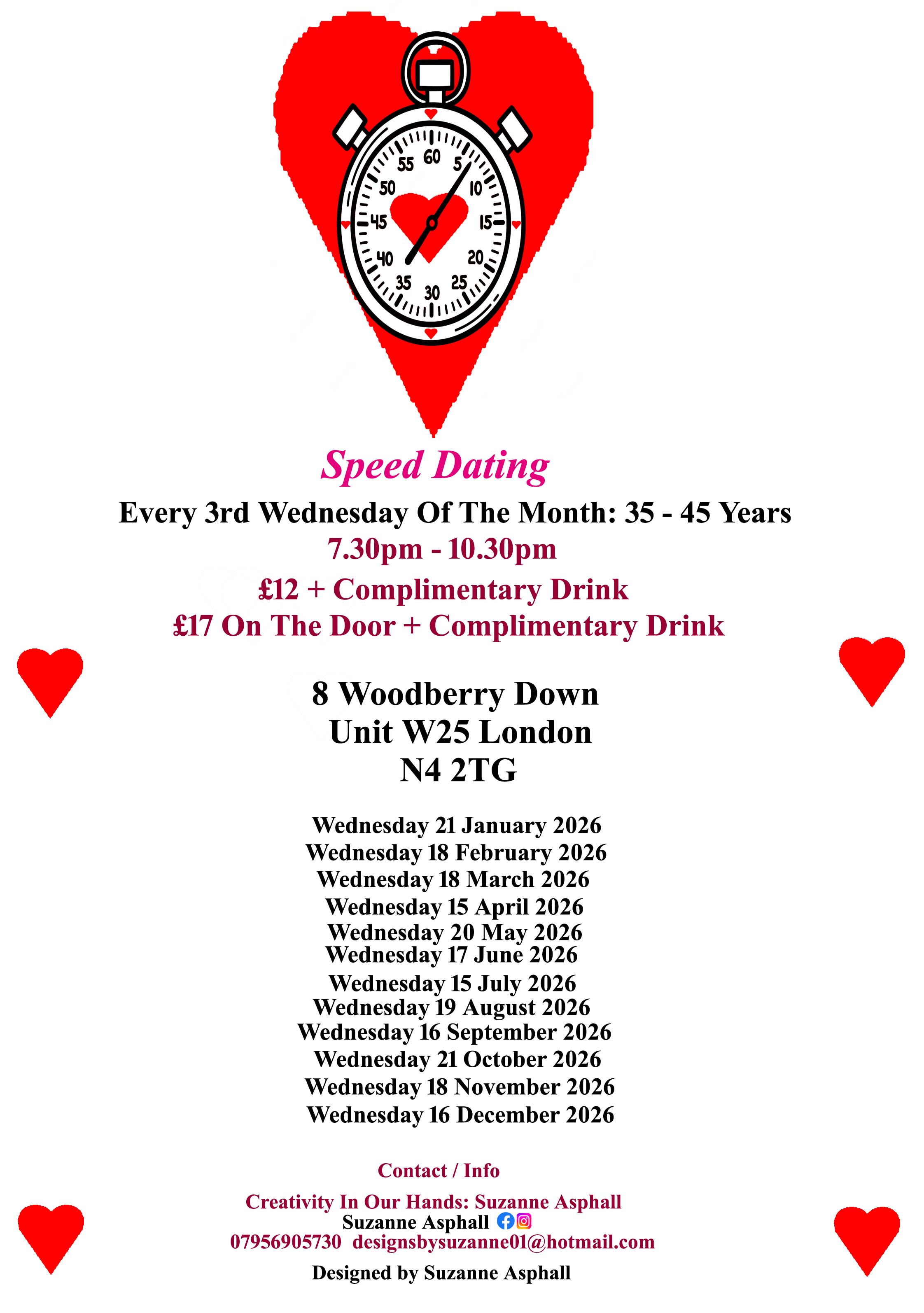 Speed Dating. Every 3rd Wednesday of the month: 35 – 45 years.   